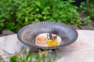 RB.gerechten.warmgerecht.coquilles.bisque.custardflan.safraan.zeekraal.grapefruit.schelpdieren.schaaldieren.